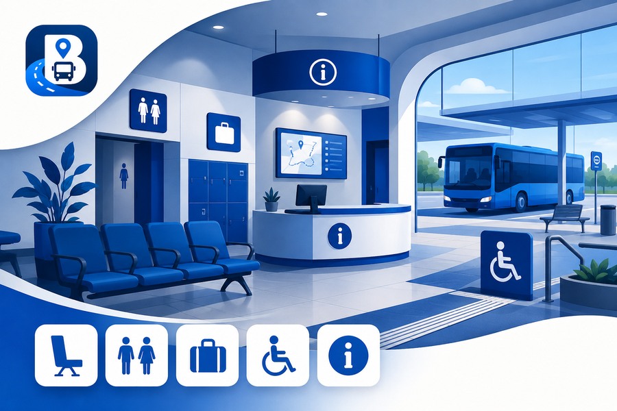 Illustration zur Ausstattung eines Busbahnhofs